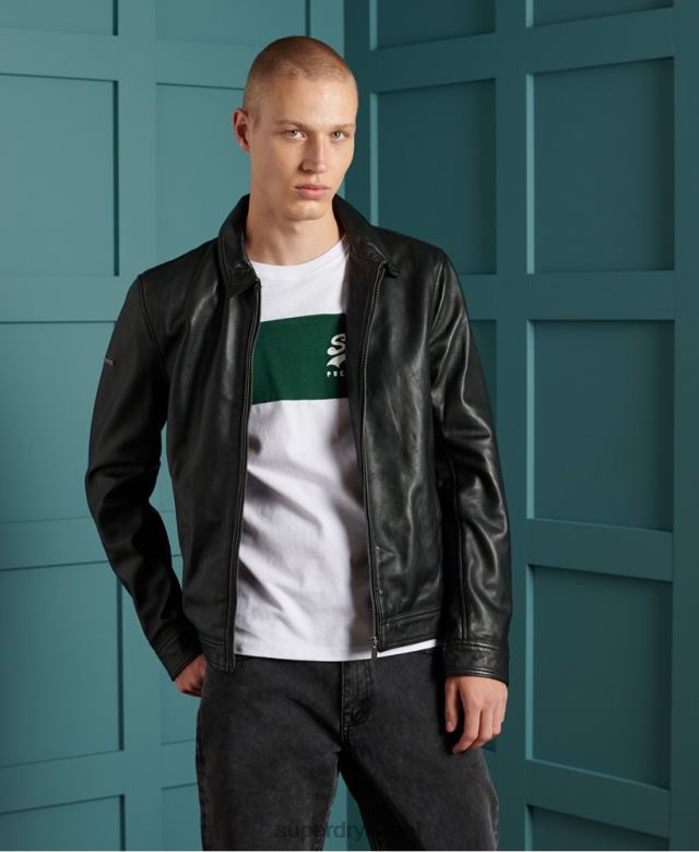 il Superdry גברים מעיל עור בהיר של קרטיס שָׁחוֹר 4LX2Z4608 הַלבָּשָׁה