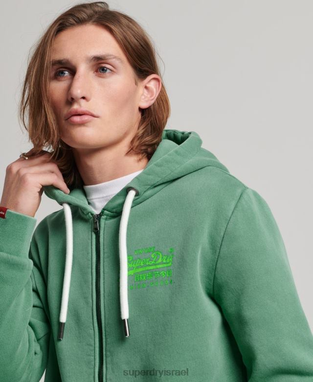 il Superdry גברים קפוצ'ון ניאון עם רוכסן לוגו וינטג' ירוק 4LX2Z462 הַלבָּשָׁה