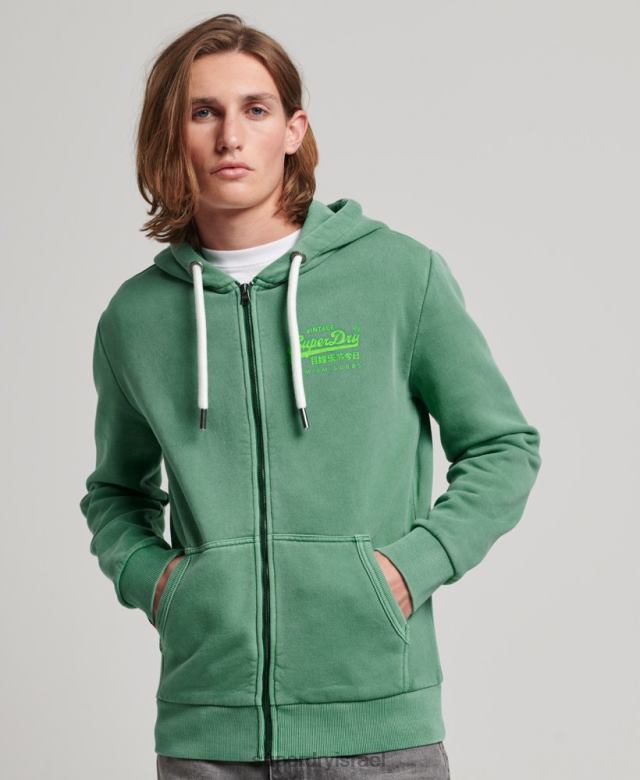 il Superdry גברים קפוצ'ון ניאון עם רוכסן לוגו וינטג' ירוק 4LX2Z462 הַלבָּשָׁה