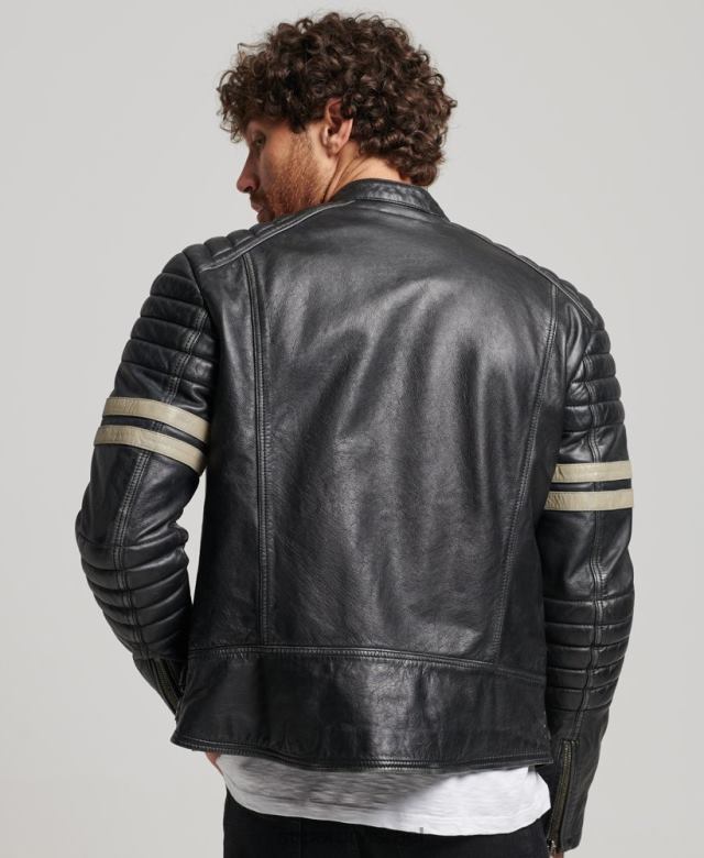 il Superdry גברים מעיל עור לאופנוענים שָׁחוֹר 4LX2Z4691 הַלבָּשָׁה