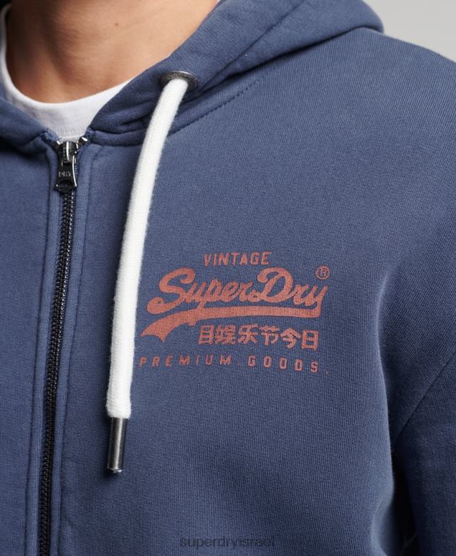 il Superdry גברים קפוצ'ון ניאון עם רוכסן לוגו וינטג' כחול כהה 4LX2Z476 הַלבָּשָׁה