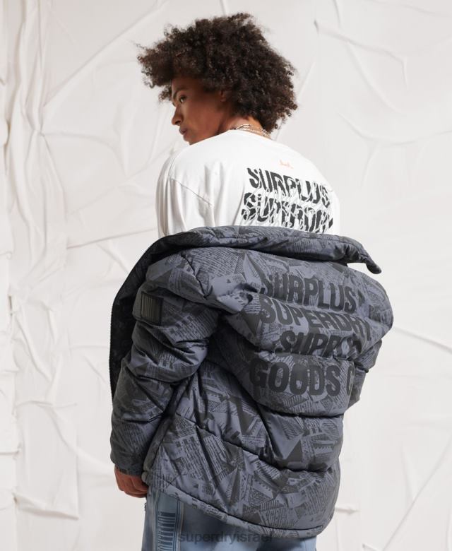 il Superdry גברים עודפי מעיל פוך רעיוני אפור כהה 4LX2Z4780 הַלבָּשָׁה