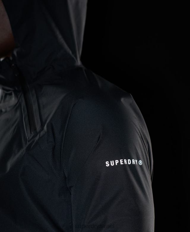 il Superdry גברים מעיל א-סימטרי לאימונים עמיד למים שָׁחוֹר 4LX2Z4787 הַלבָּשָׁה