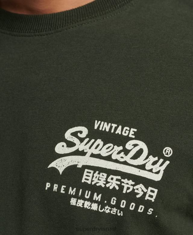 il Superdry גברים חולצת טי נרטיבית לוגו וינטג' ירוק 4LX2Z4795 הַלבָּשָׁה