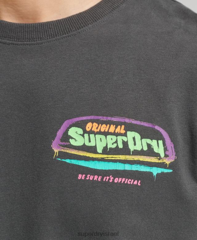 il Superdry גברים חולצת טריקו קאלי וינטג' אפור כהה 4LX2Z4823 הַלבָּשָׁה