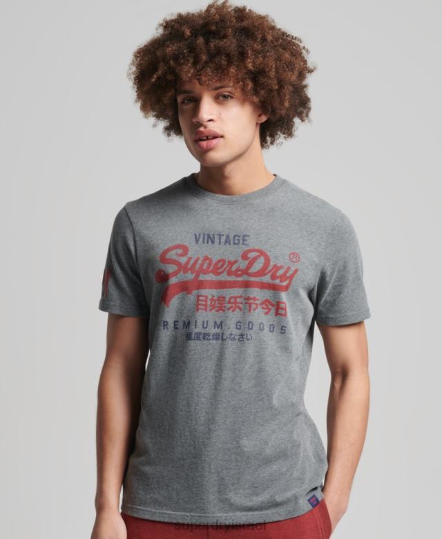 il Superdry גברים חולצת טריקו עם לוגו גרפי קלאסי אפור 4LX2Z4828 הַלבָּשָׁה