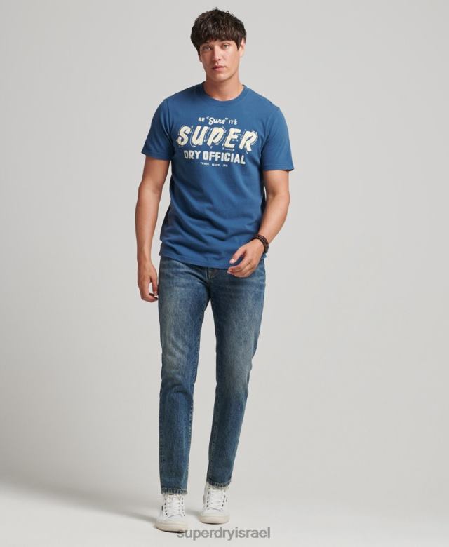 il Superdry גברים חולצת טריקו לסופר שלטים וינטג' כְּחוֹל 4LX2Z4850 הַלבָּשָׁה