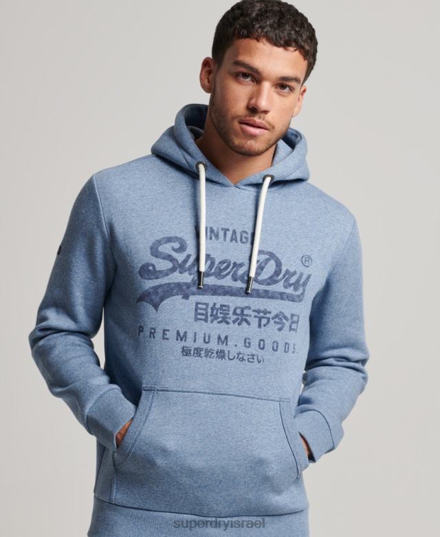 il Superdry גברים קפוצ'ון אמריקנה לוגו וינטג' כחול בהיר 4LX2Z488 הַלבָּשָׁה