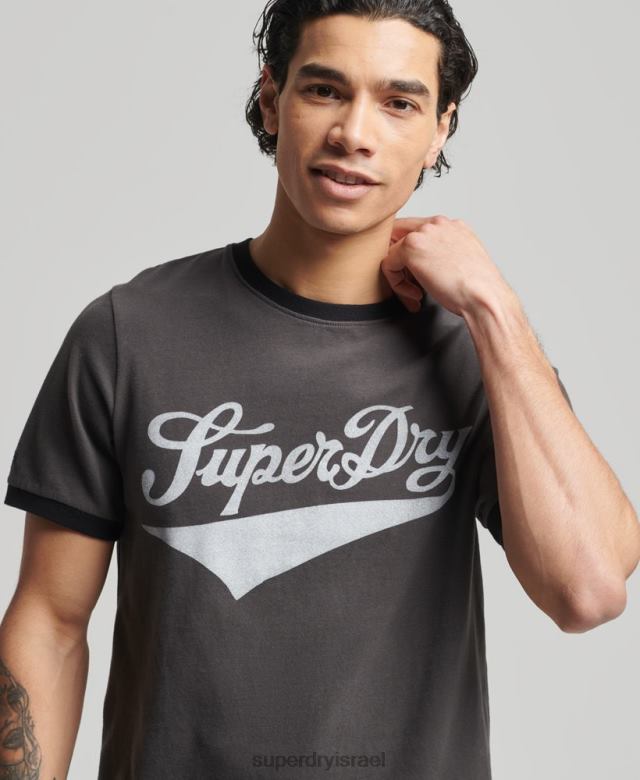 il Superdry גברים חולצת טריקו וינטג' אמריקנה רינגר אפור כהה 4LX2Z4945 הַלבָּשָׁה