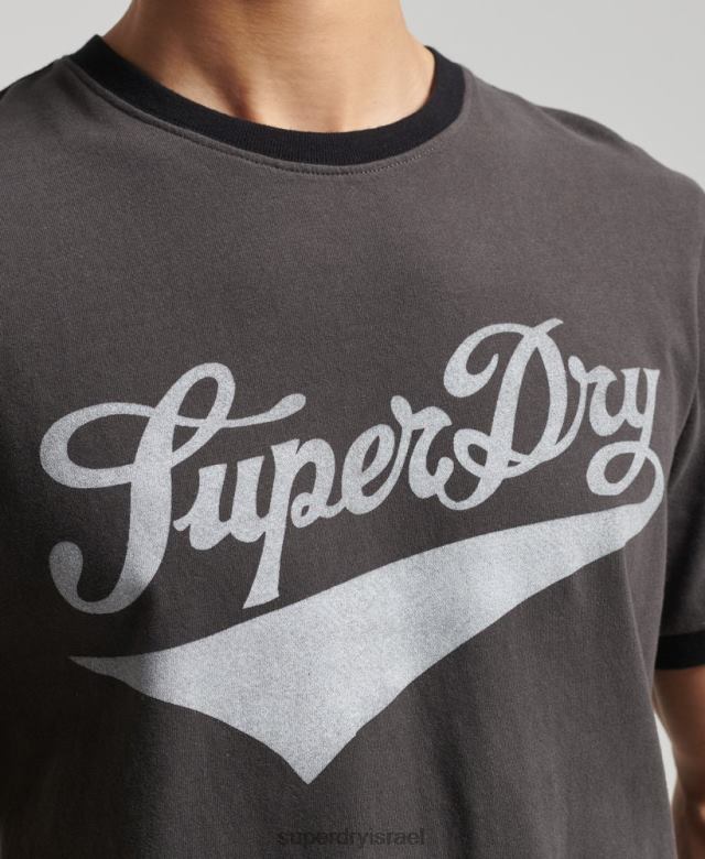 il Superdry גברים חולצת טריקו וינטג' אמריקנה רינגר אפור כהה 4LX2Z4945 הַלבָּשָׁה