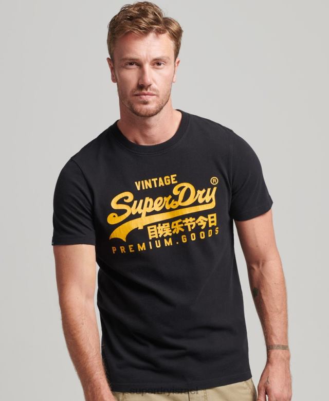 il Superdry גברים חולצת טריקו מורשת לוגו וינטג' שָׁחוֹר 4LX2Z4967 הַלבָּשָׁה