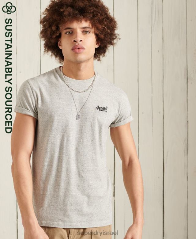 il Superdry גברים חולצת טריקו רקומה וינטג' מכותנה אורגנית אפור בהיר 4LX2Z4978 הַלבָּשָׁה