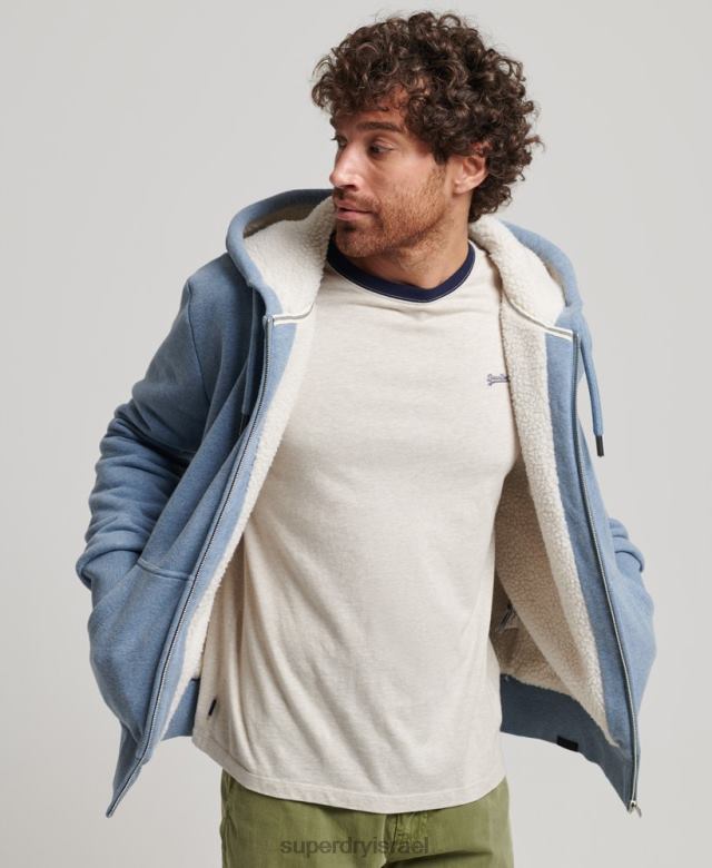 il Superdry גברים קפוצ'ון עם רוכסן חיוני בורג כחול בהיר 4LX2Z4988 הַלבָּשָׁה