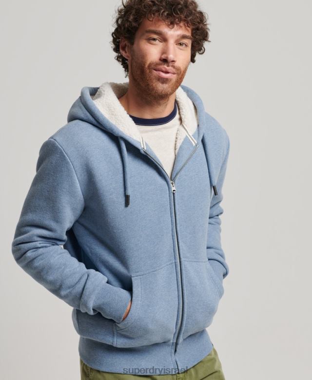 il Superdry גברים קפוצ'ון עם רוכסן חיוני בורג כחול בהיר 4LX2Z4988 הַלבָּשָׁה