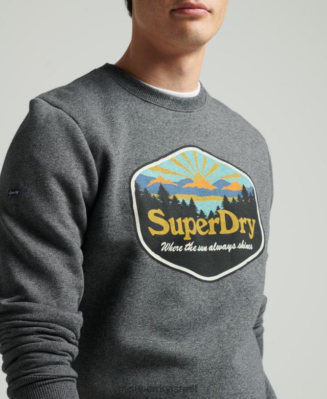 il Superdry גברים סווטשירט גרפי עם גלויות נסיעות אפור כהה 4LX2Z4993 הַלבָּשָׁה