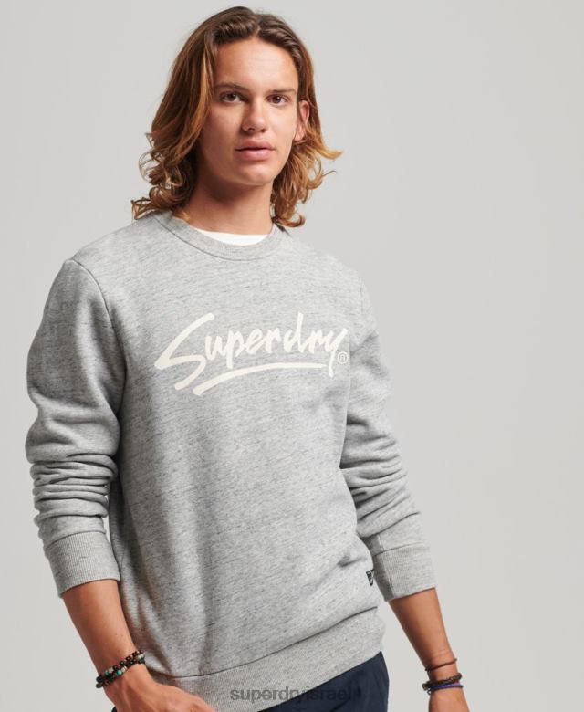 il Superdry גברים סווטשירט וינטג' של צוות תסריט במרכז העיר אפור 4LX2Z5019 הַלבָּשָׁה