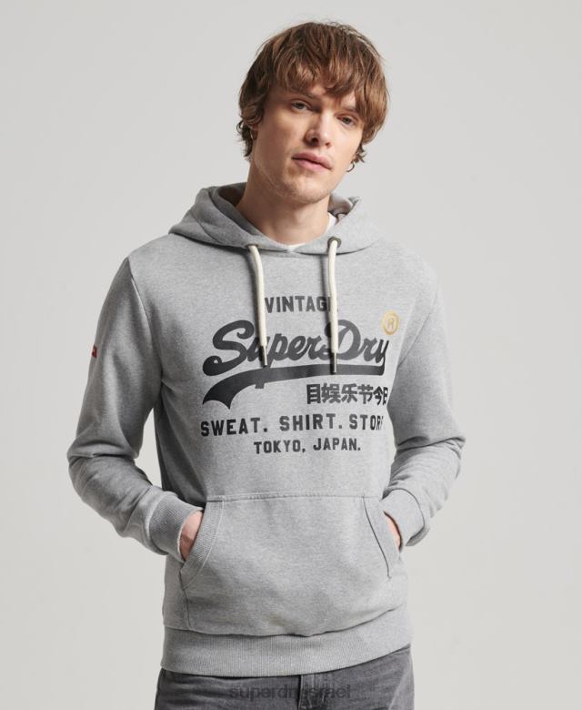 il Superdry גברים קפוצ'ון קלאסי לחנות לוגו וינטג' אפור 4LX2Z502 הַלבָּשָׁה