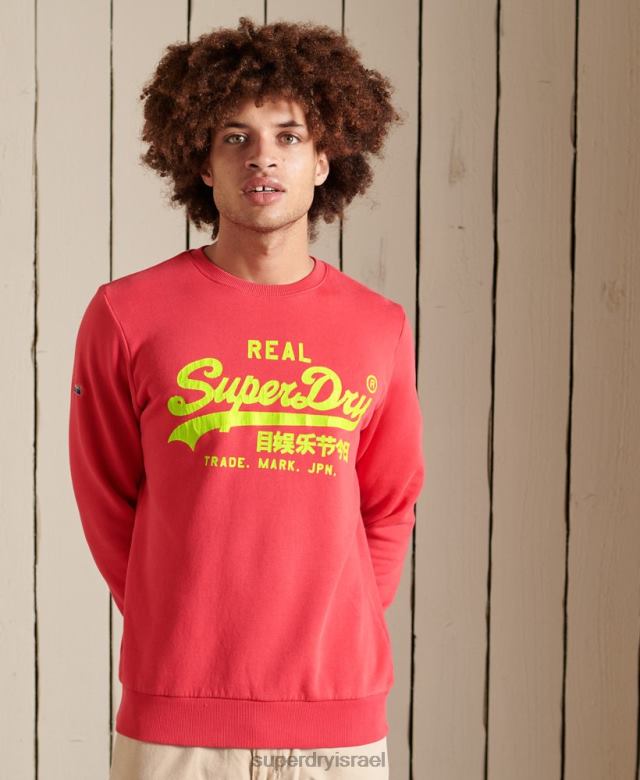 il Superdry גברים סווטשירט קלאסי אמריקאי לוגו וינטג' אָדוֹם 4LX2Z5029 הַלבָּשָׁה