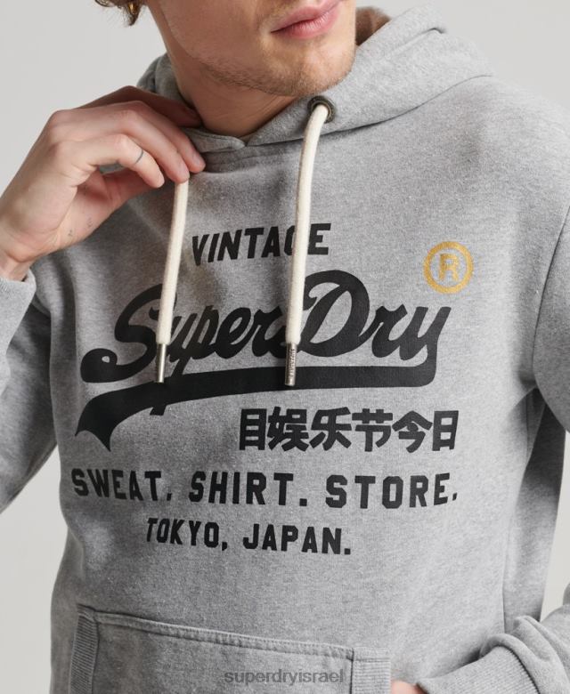 il Superdry גברים קפוצ'ון קלאסי לחנות לוגו וינטג' אפור 4LX2Z502 הַלבָּשָׁה