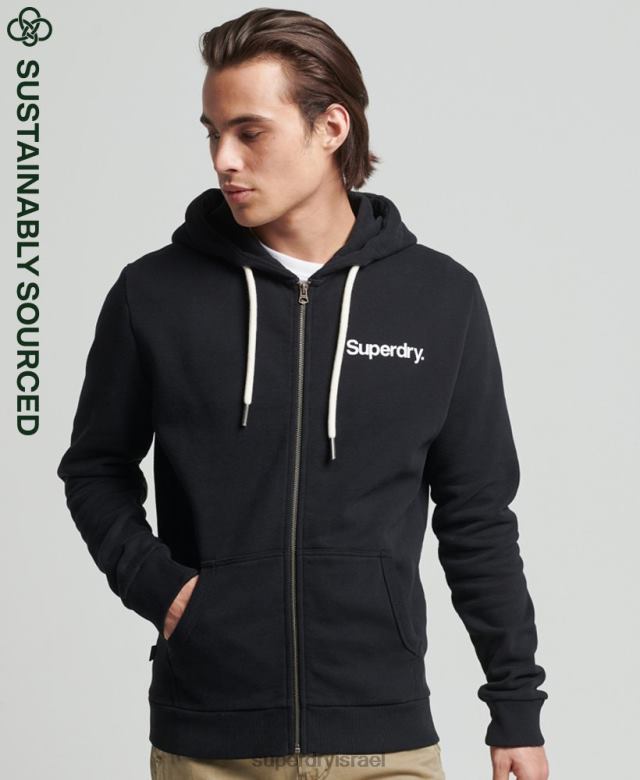 il Superdry גברים קפוצ'ון רוכסן קלאסי עם לוגו ליבה וינטג' שָׁחוֹר 4LX2Z5053 הַלבָּשָׁה