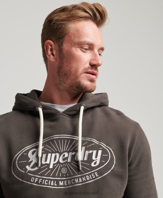 il Superdry גברים קפוצ'ון לוגו ברק וינטג' אפור כהה 4LX2Z5073 הַלבָּשָׁה