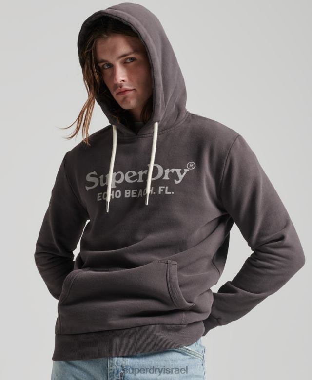 il Superdry גברים קפוצ'ון קלאסי של מקום וינטג' אפור כהה 4LX2Z508 הַלבָּשָׁה