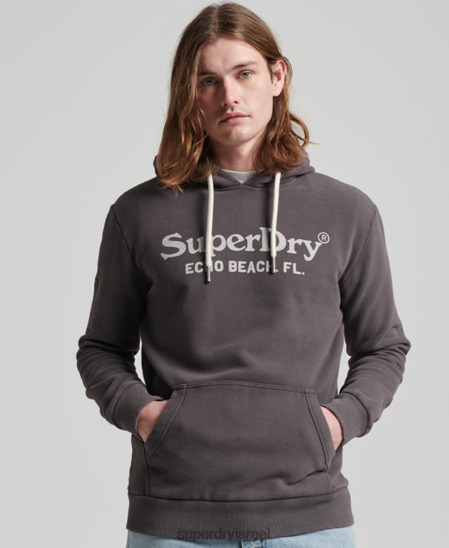 il Superdry גברים קפוצ'ון קלאסי של מקום וינטג' אפור כהה 4LX2Z508 הַלבָּשָׁה