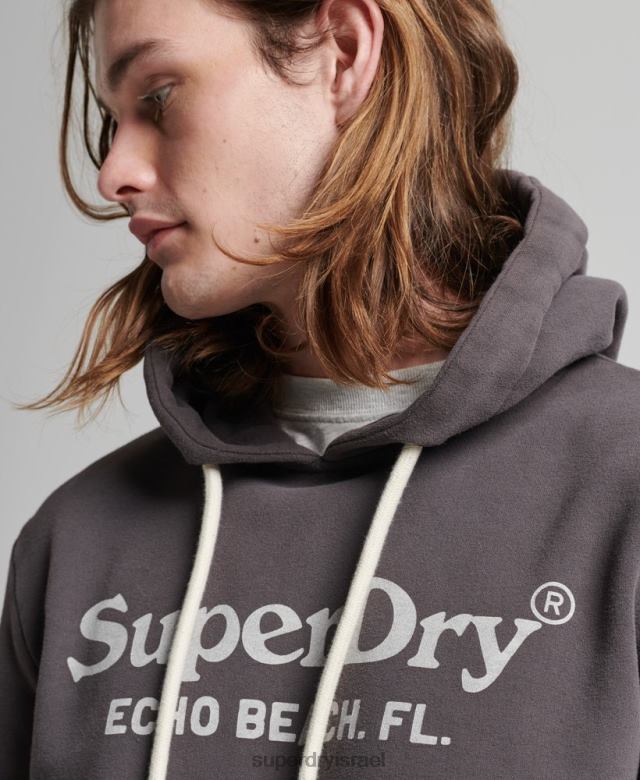 il Superdry גברים קפוצ'ון קלאסי של מקום וינטג' אפור כהה 4LX2Z508 הַלבָּשָׁה