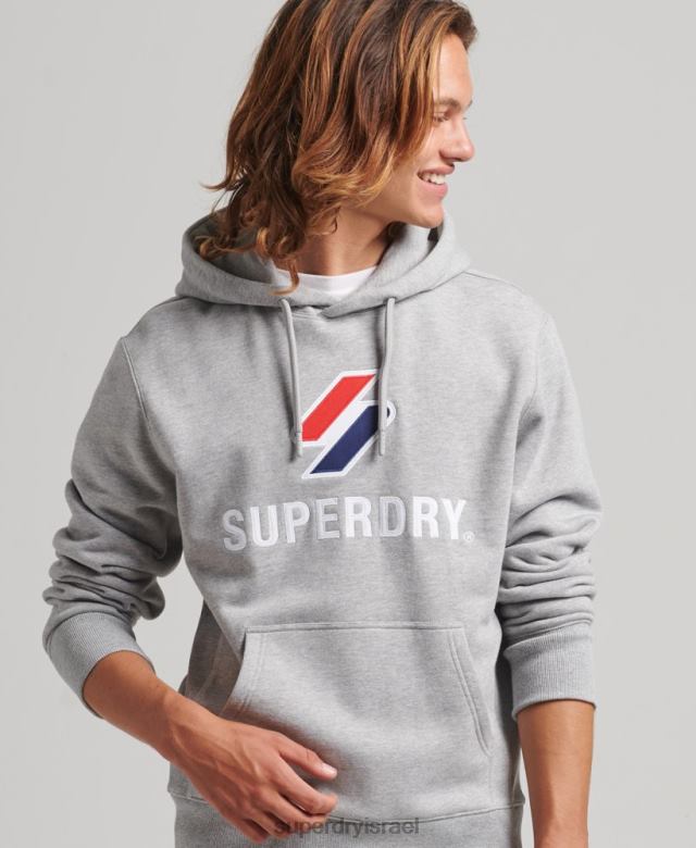 il Superdry גברים קפוצ'ון לוגו אפליקציה מוערם אפור 4LX2Z5115 הַלבָּשָׁה