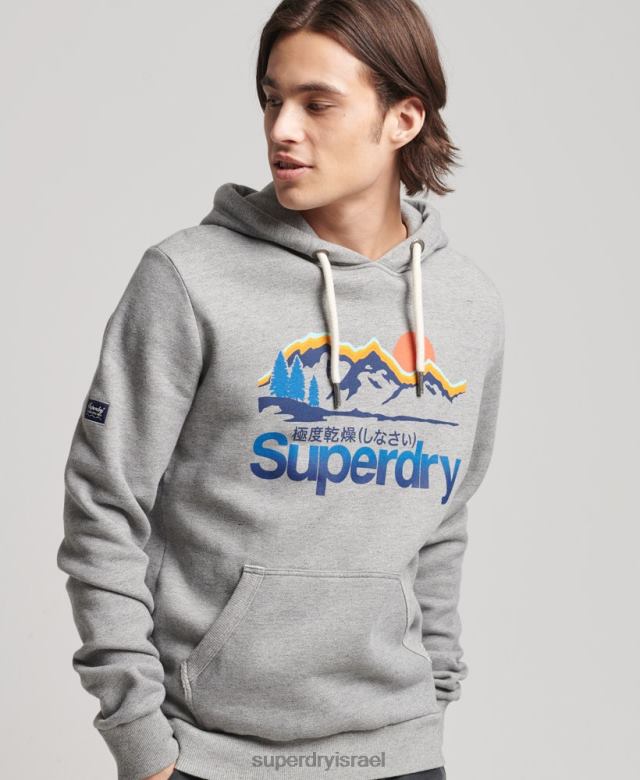 il Superdry גברים לוגו ליבה קפוצ'ון נהדר בחוץ אפור בהיר 4LX2Z5129 הַלבָּשָׁה