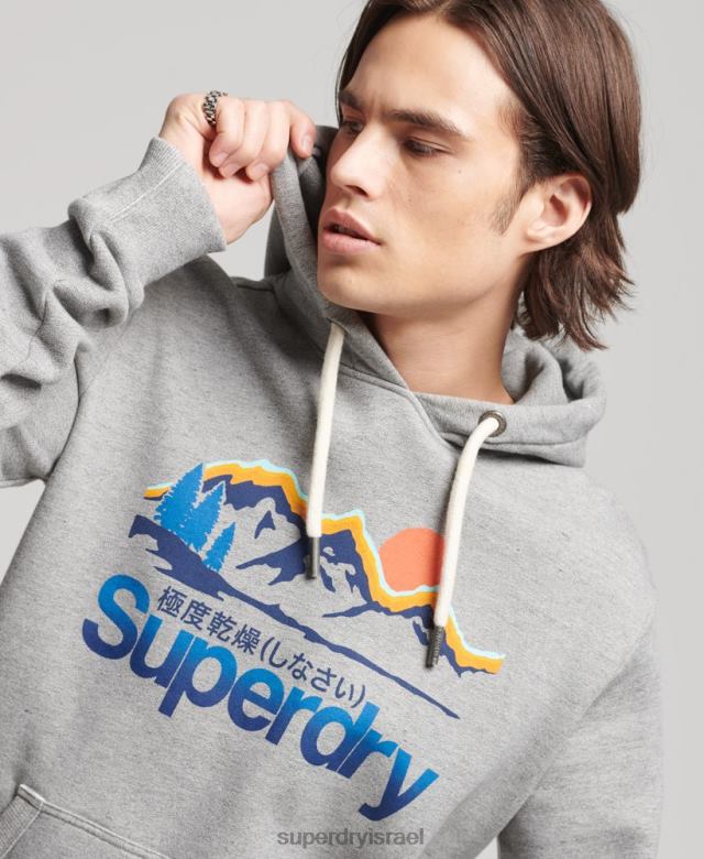 il Superdry גברים לוגו ליבה קפוצ'ון נהדר בחוץ אפור בהיר 4LX2Z5129 הַלבָּשָׁה