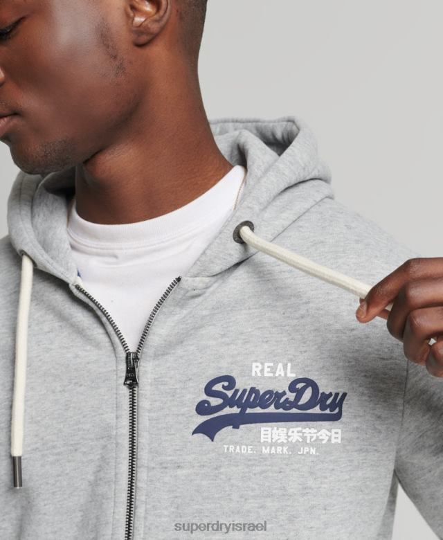 il Superdry גברים קפוצ'ון רוכסן קלאסי עם לוגו וינטג' אפור 4LX2Z5148 הַלבָּשָׁה