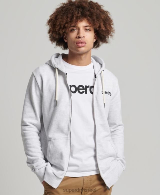 il Superdry גברים קפוצ'ון רוכסן קלאסי עם לוגו ליבה וינטג' אפור בהיר 4LX2Z5150 הַלבָּשָׁה