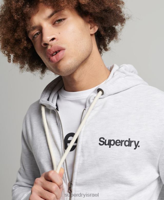 il Superdry גברים קפוצ'ון רוכסן קלאסי עם לוגו ליבה וינטג' אפור בהיר 4LX2Z5150 הַלבָּשָׁה