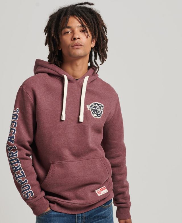 il Superdry גברים קפוצ'ון קולג' בסגנון תסריט וינטג' אָדוֹם 4LX2Z5167 הַלבָּשָׁה