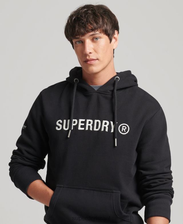 il Superdry גברים קפוצ'ון עבודה עם לוגו תאגיד וינטג' שָׁחוֹר 4LX2Z5169 הַלבָּשָׁה