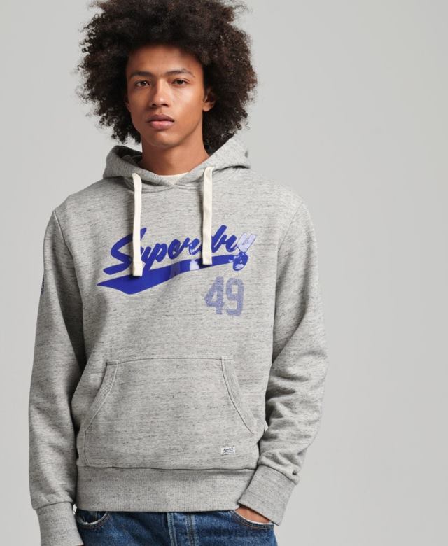 il Superdry גברים קפוצ'ון וינטג' עם תסריט עירוני אתלטי אפור 4LX2Z5178 הַלבָּשָׁה