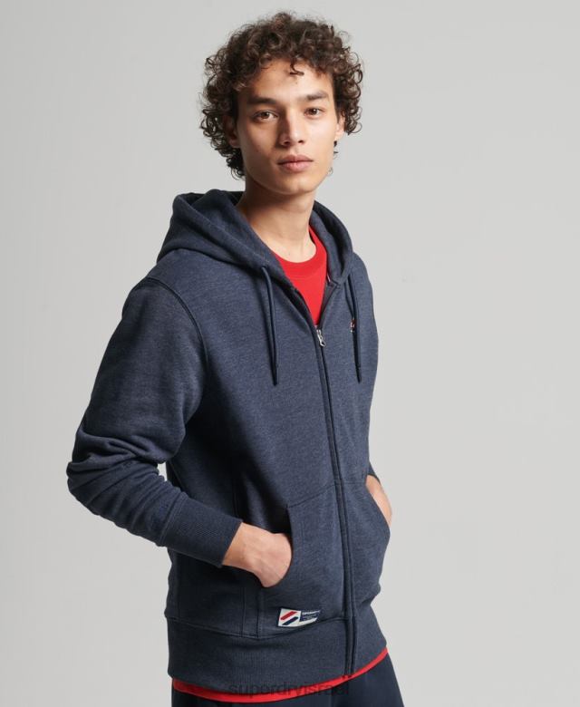 il Superdry גברים קפוצ'ון רוכסן חיוני בקוד כותנה אורגנית חיל הים 4LX2Z5190 הַלבָּשָׁה