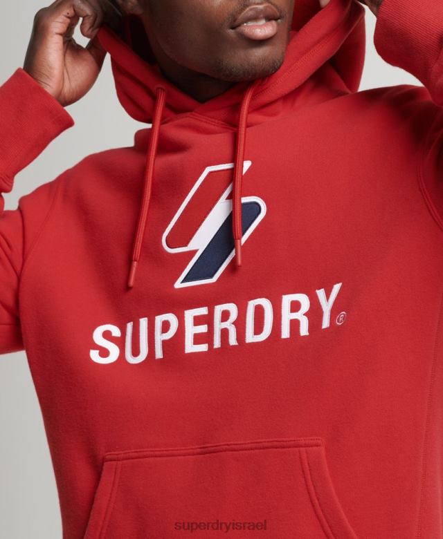 il Superdry גברים קפוצ'ון לוגו אפליקציה מוערם אָדוֹם 4LX2Z5194 הַלבָּשָׁה