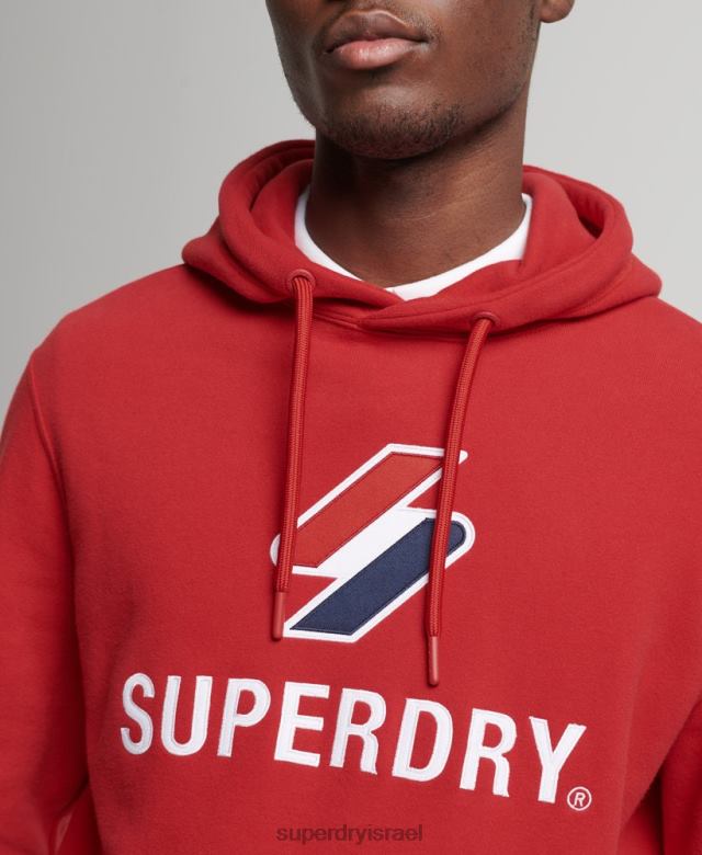 il Superdry גברים קפוצ'ון לוגו אפליקציה מוערם אָדוֹם 4LX2Z5194 הַלבָּשָׁה