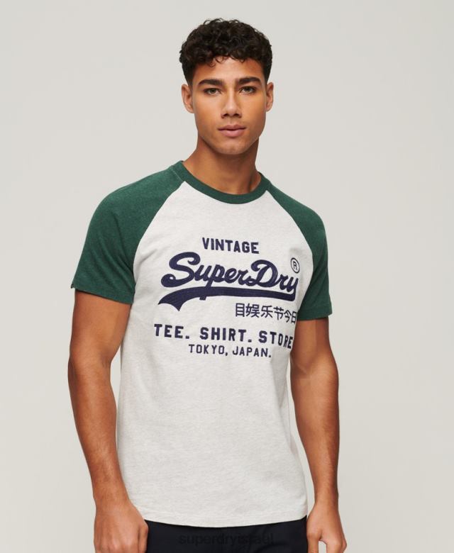 il Superdry גברים חולצת טריקו של חנות לוגו וינטג' ירוק 4LX2Z51 הַלבָּשָׁה