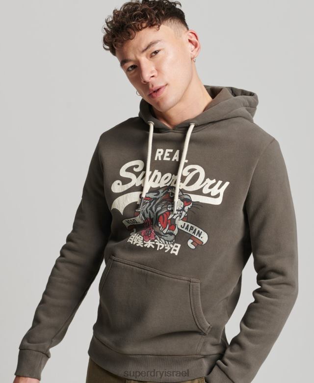 il Superdry גברים קפוצ'ון נרטיבי לוגו וינטג' אפור כהה 4LX2Z535 הַלבָּשָׁה