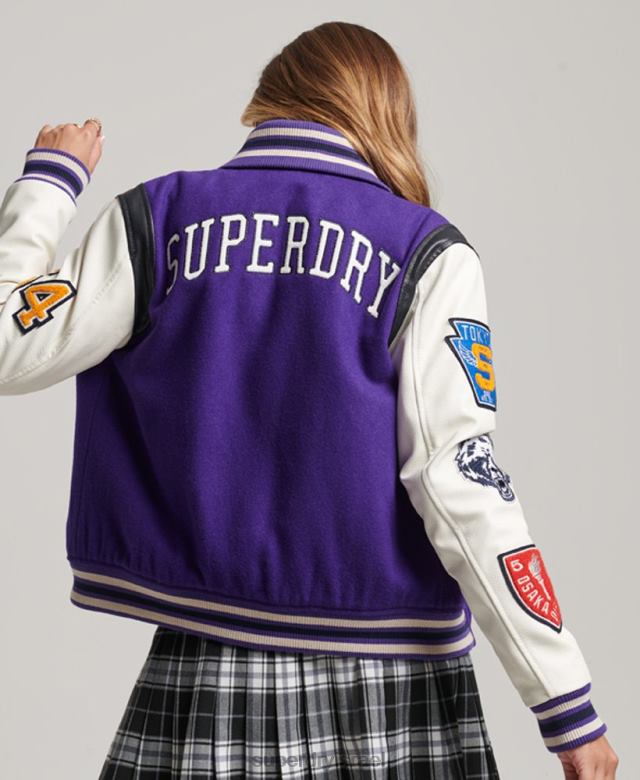 il Superdry נשים ז'קט בומבר פו צמר וורסיטי סָגוֹל 4LX2Z5421 הַלבָּשָׁה