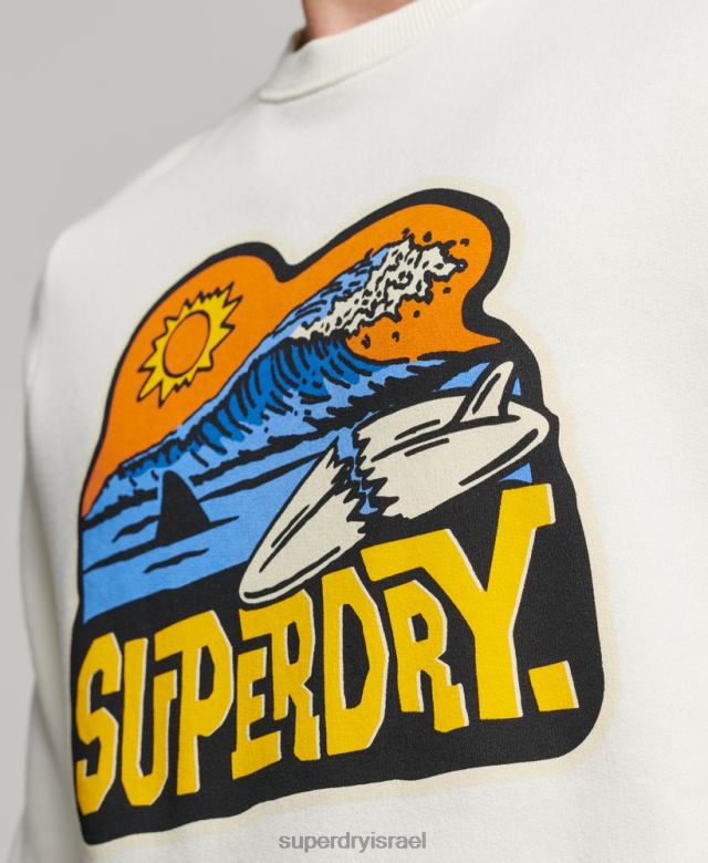 il Superdry גברים סווטשירט צוות מדבקת נסיעות לבן 4LX2Z542 הַלבָּשָׁה