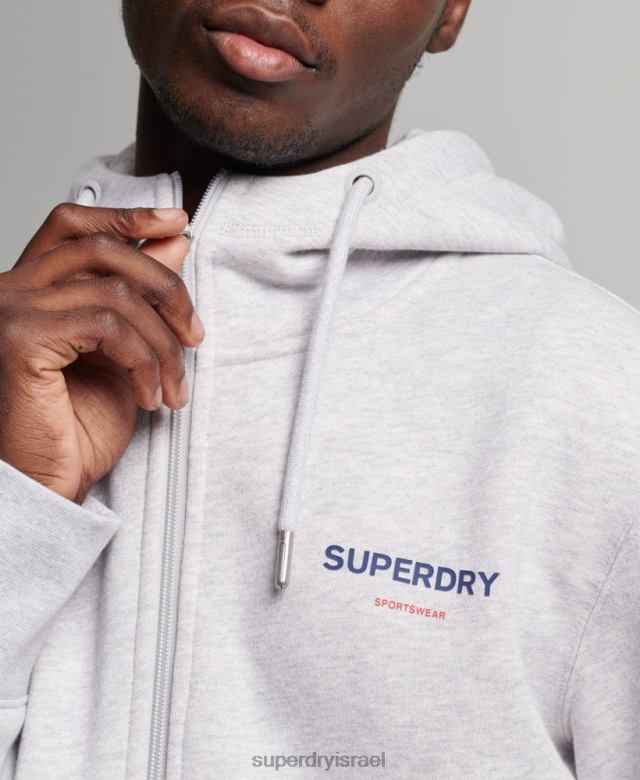 il Superdry גברים קפוצ'ון רוכסן לבגדי ספורט אפור 4LX2Z543 הַלבָּשָׁה