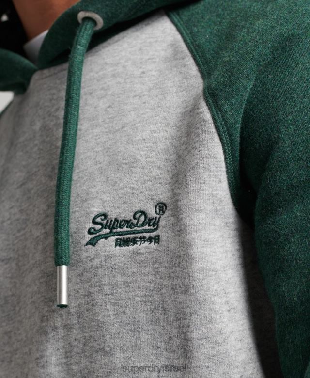 il Superdry גברים קפוצ'ון בייסבול לוגו וינטג' מכותנה אורגנית ירוק 4LX2Z547 הַלבָּשָׁה