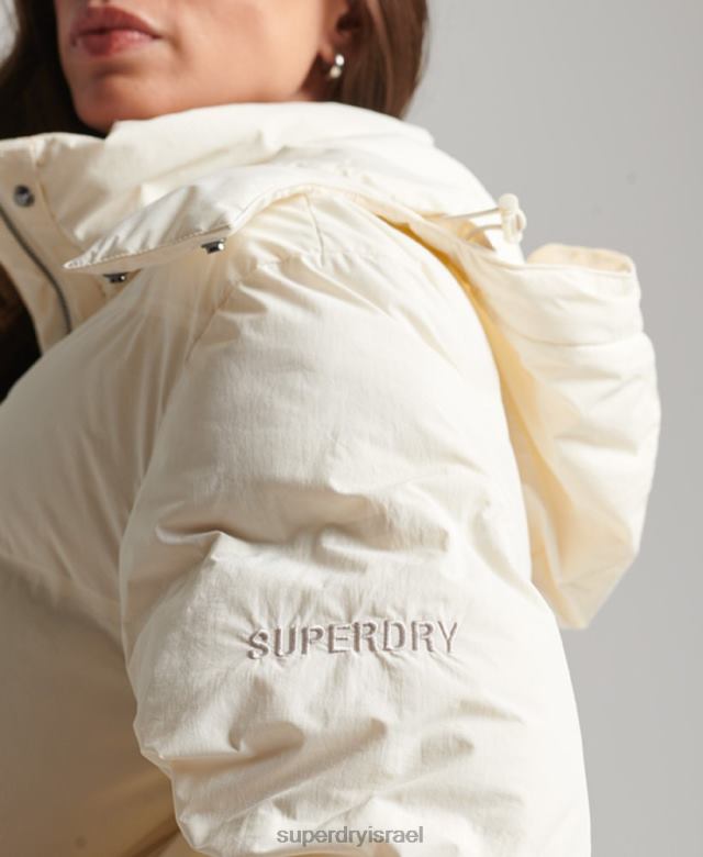 il Superdry נשים ז'קט מרופד בקו ארוך של רכבת קרם 4LX2Z5520 הַלבָּשָׁה