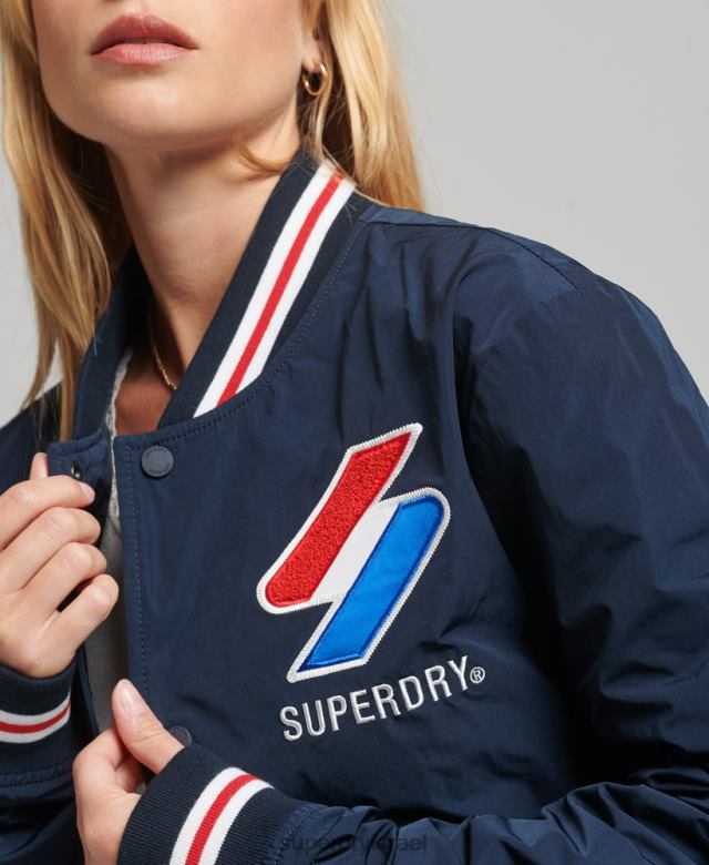 il Superdry נשים ז'קט אוברסייז ניילון לאוניברסיטה חיל הים 4LX2Z5728 הַלבָּשָׁה