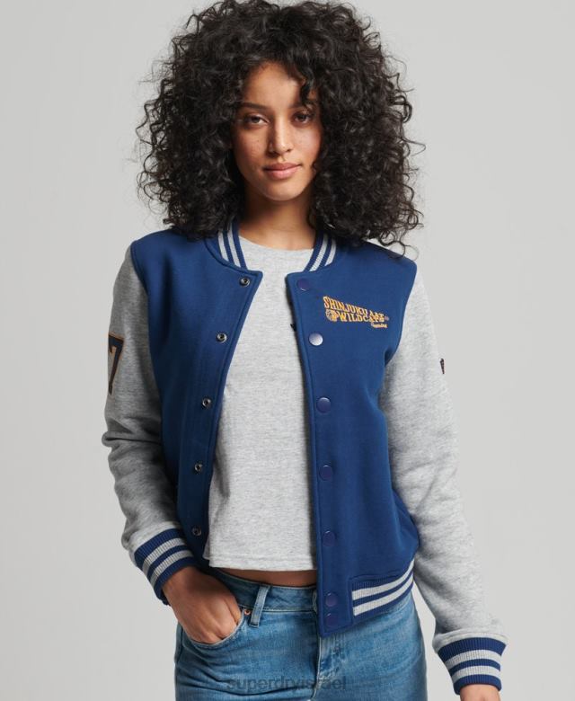 il Superdry נשים מעיל בומבר ג'רזי וינטג' קולגיאטי בייסבול חיל הים 4LX2Z5751 הַלבָּשָׁה