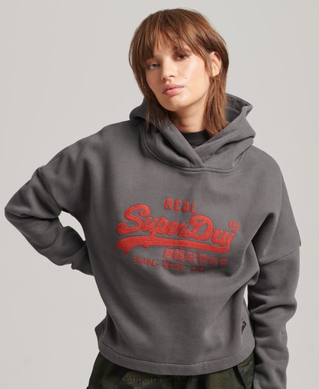 il Superdry נשים קפוצ'ון מתאים לקופסת לוגו וינטג' אפור כהה 4LX2Z5764 הַלבָּשָׁה